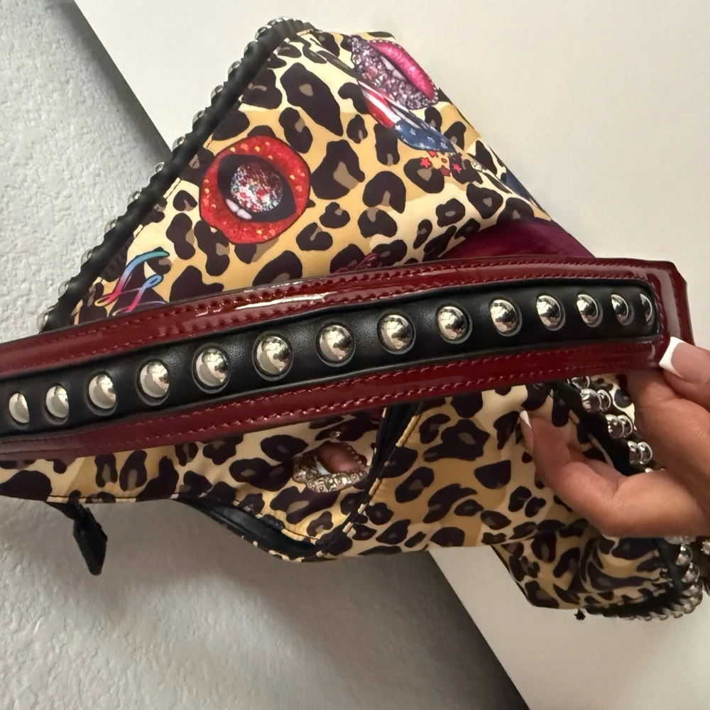 Nicole Lee Multicolor Lips and Leopard Hobo Bag